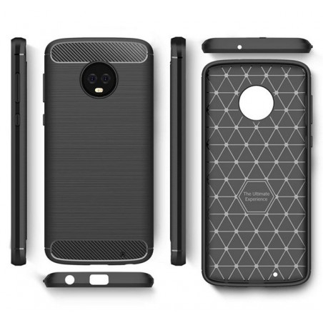 Funda Gel Tpu Tipo Carbon Negra para Motorola Moto G6 Plus