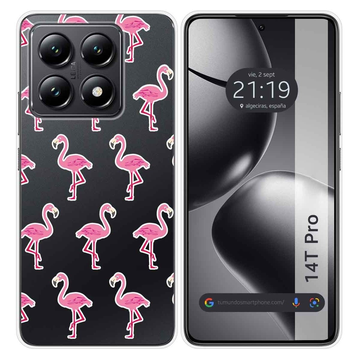 Funda Silicona Transparente para Xiaomi 14T Pro 5G diseño Flamenco Dibujos