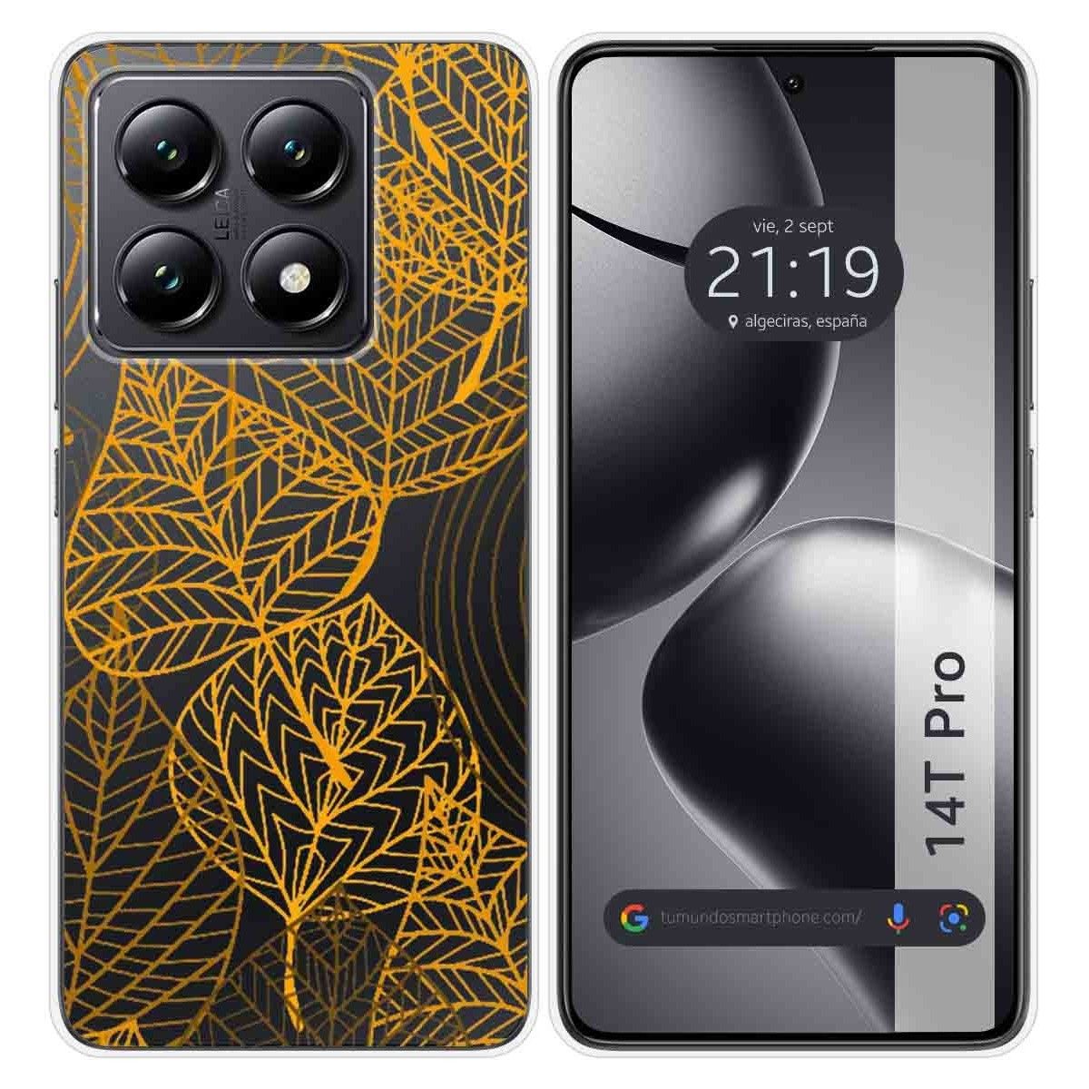 Funda Silicona Transparente para Xiaomi 14T Pro 5G diseño Hojas Dibujos