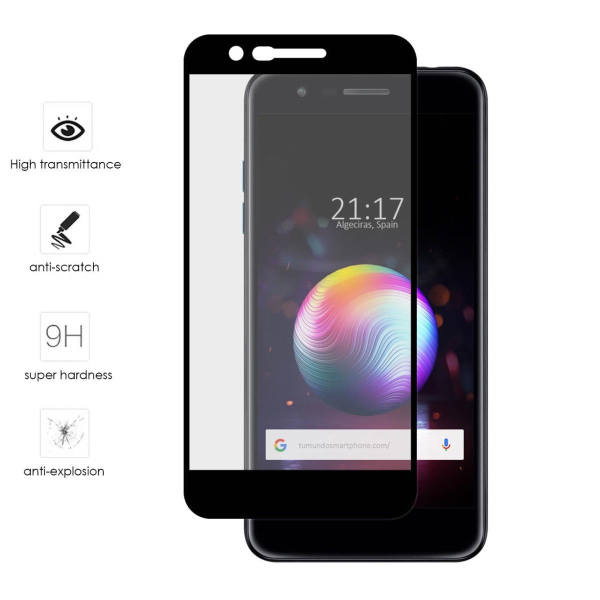 Protector Cristal Templado Frontal Completo Negro para Lg K11 Vidrio