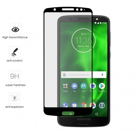 Protector Cristal Templado Frontal Completo Negro para Motorola Moto G6 Plus Vidrio