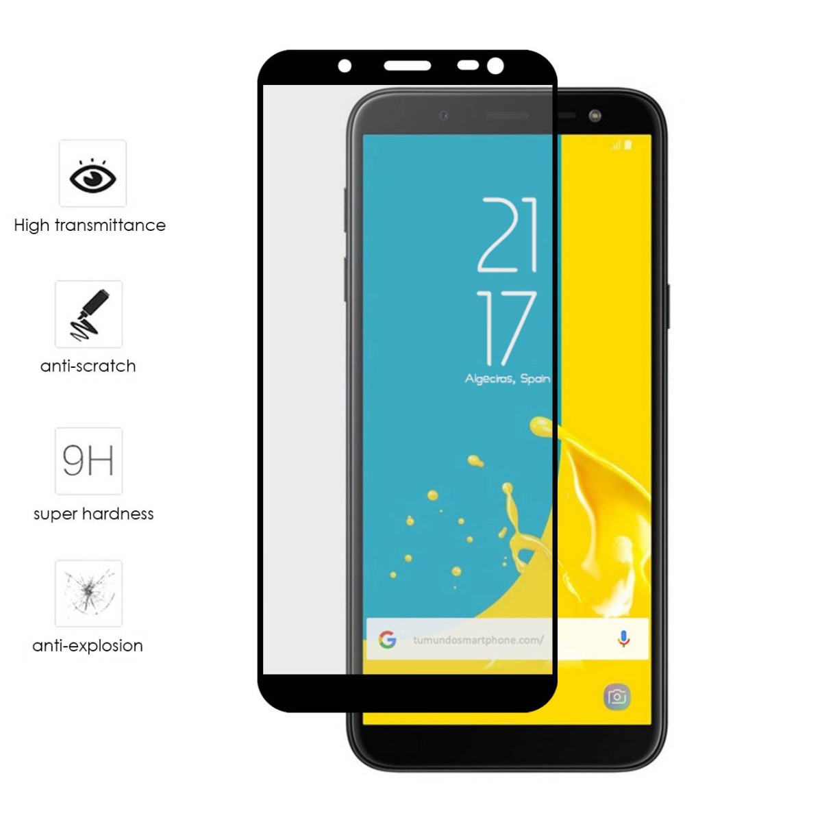 Protector Cristal Templado Frontal Completo Negro para Samsung Galaxy J6 (2018) Vidrio