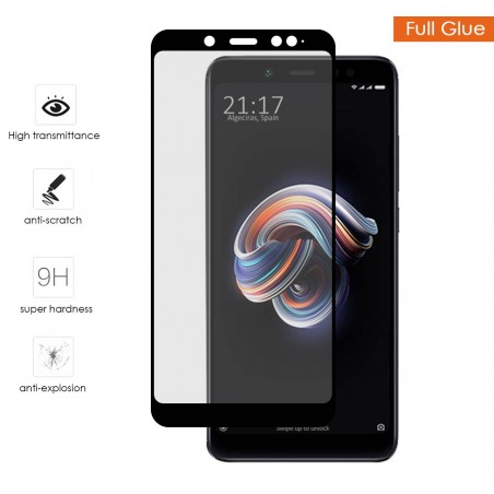 Protector Cristal Templado Completo Full Glue Negro para Xiaomi Redmi Note 5 / Note 5 Pro Vidrio