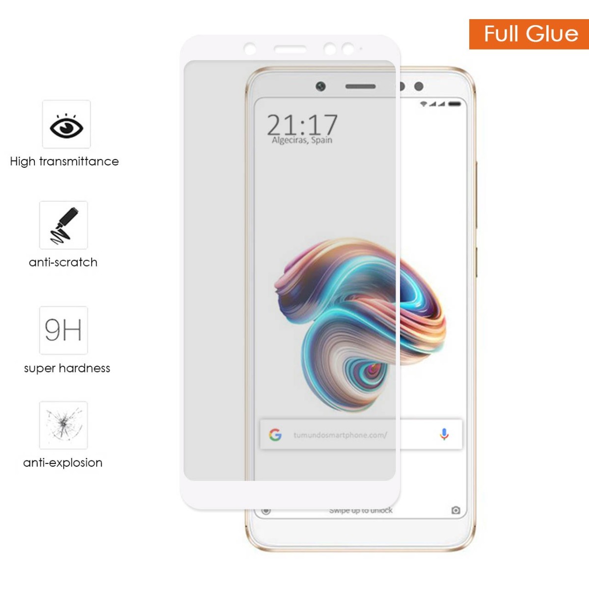 Protector Cristal Templado Completo Full Glue Blanco para Xiaomi Redmi Note 5 / Note 5 Pro Vidrio