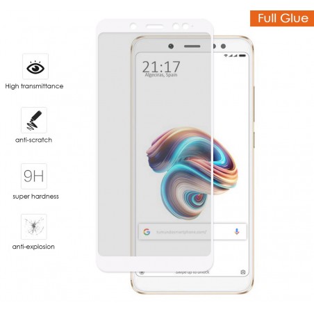 Protector Cristal Templado Completo Full Glue Blanco para Xiaomi Redmi Note 5 / Note 5 Pro Vidrio