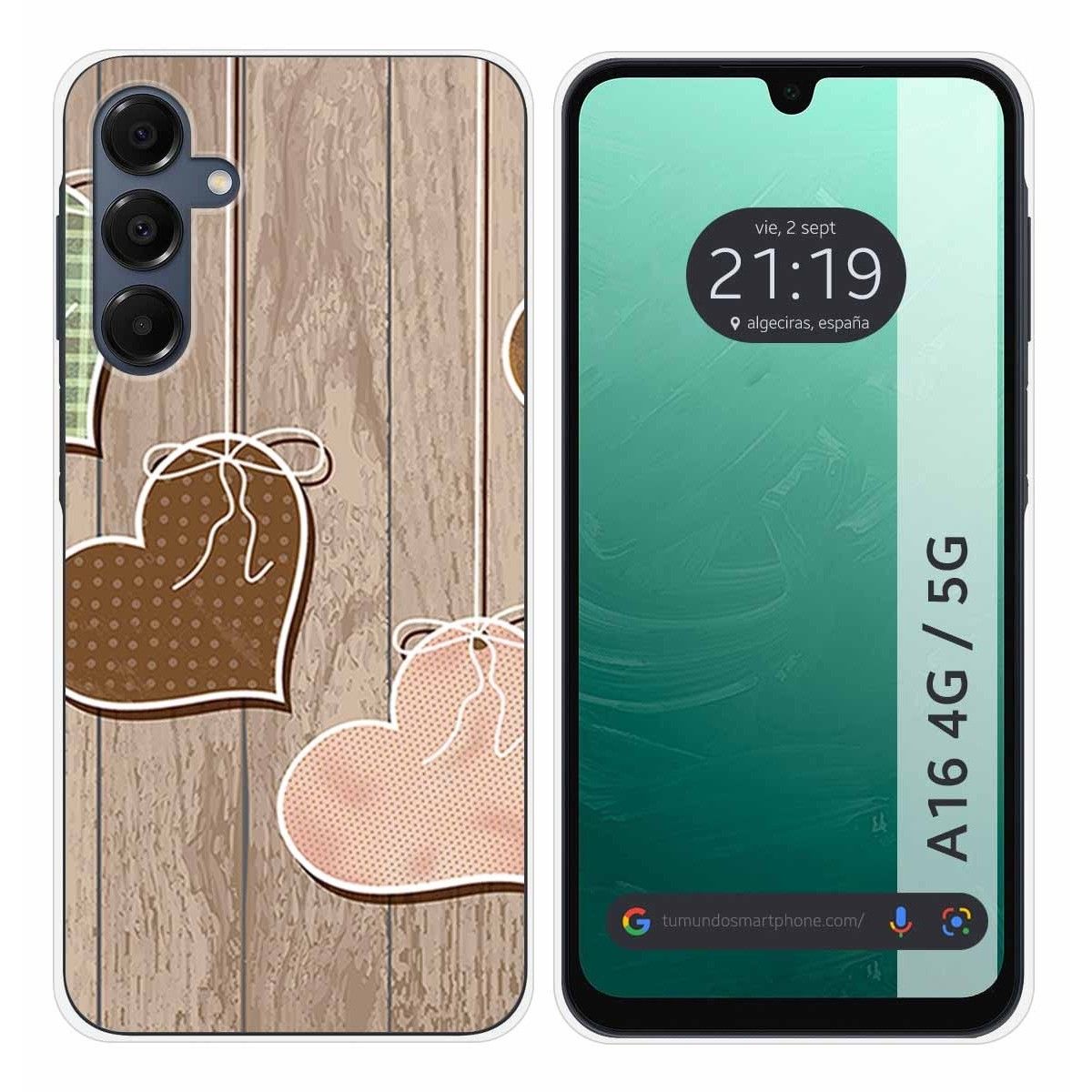 Funda Silicona para Samsung Galaxy A16 4G / 5G diseño Corazones Madera Dibujos