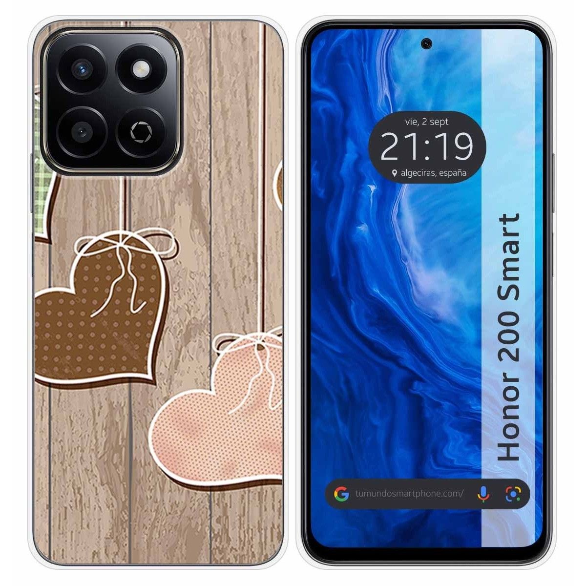 Funda Silicona para Huawei Honor 200 Smart 5G diseño Corazones Madera Dibujos