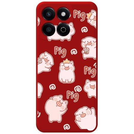 Funda Silicona Líquida Roja para Huawei Honor 200 Smart 5G diseño Cerdos Dibujos