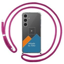 Personaliza tu Funda Colgante Transparente para Samsung Galaxy S24 FE 5G con Cordon Rosa Fucsia Dibujo Personalizada