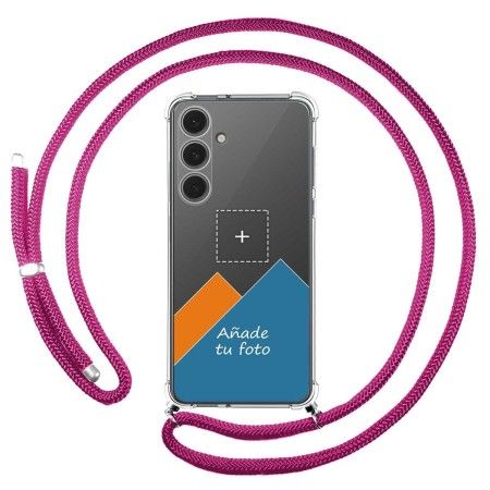 Personaliza tu Funda Colgante Transparente para Samsung Galaxy S24 FE 5G con Cordon Rosa Fucsia Dibujo Personalizada
