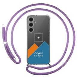 Personaliza tu Funda Colgante Transparente para Samsung Galaxy S24 FE 5G con Cordon Morado Dibujo Personalizada