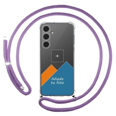 Personaliza tu Funda Colgante Transparente para Samsung Galaxy S24 FE 5G con Cordon Morado Dibujo Personalizada
