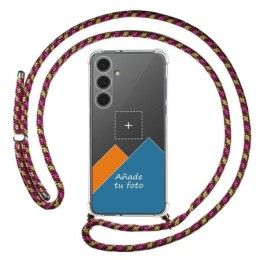 Personaliza tu Funda Colgante Transparente para Samsung Galaxy S24 FE 5G con Cordon Rosa / Dorado Dibujo Personalizada