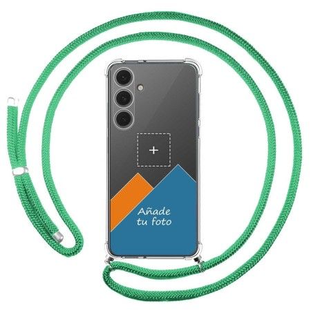 Personaliza tu Funda Colgante Transparente para Samsung Galaxy S24 FE 5G con Cordon Verde Agua Dibujo Personalizada