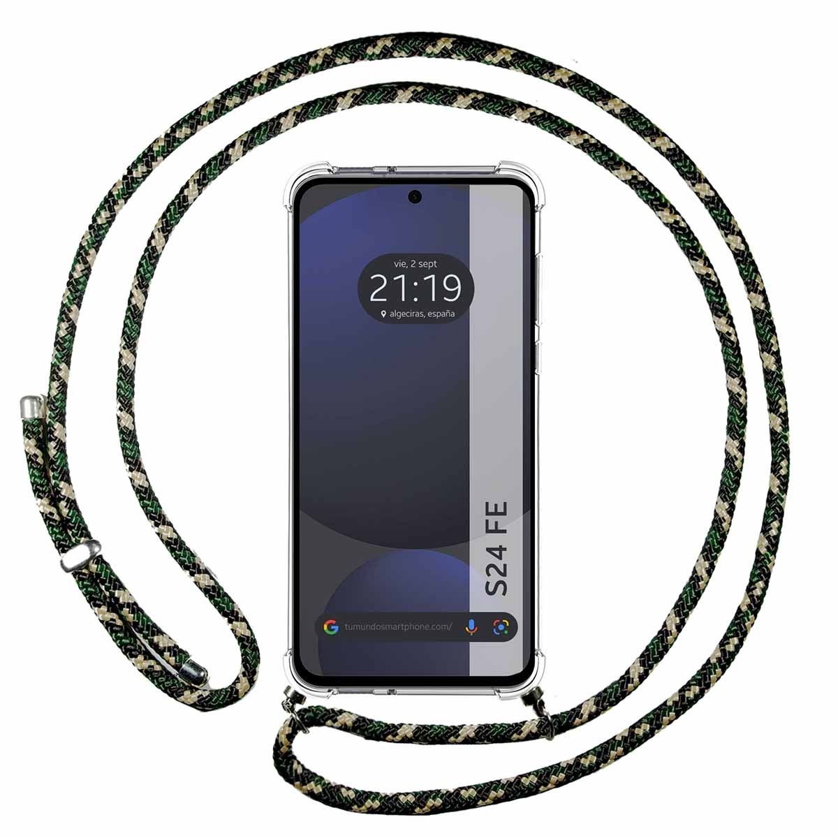 Funda Colgante Transparente para Samsung Galaxy S24 FE 5G con Cordon Verde / Dorado