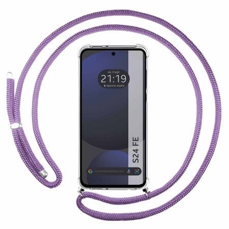 Funda Colgante Transparente para Samsung Galaxy S24 FE 5G con Cordon Morado
