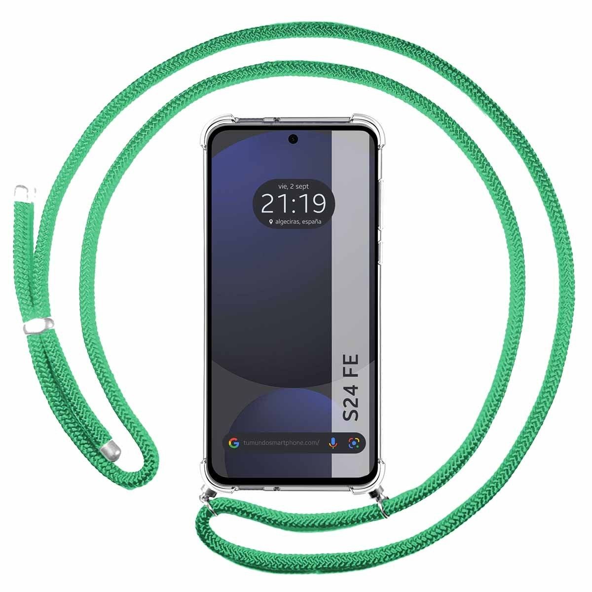 Funda Colgante Transparente para Samsung Galaxy S24 FE 5G con Cordon Verde Agua