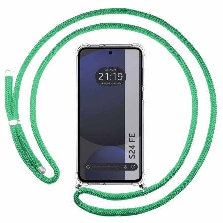 Funda Colgante Transparente para Samsung Galaxy S24 FE 5G con Cordon Verde Agua