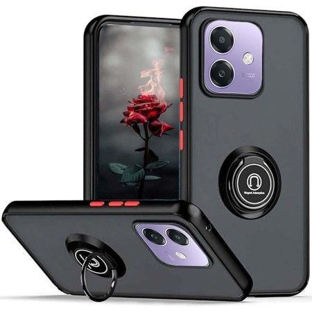 Funda Mate con Borde Negro y Anillo Giratorio 360 para Oppo A60 5G
