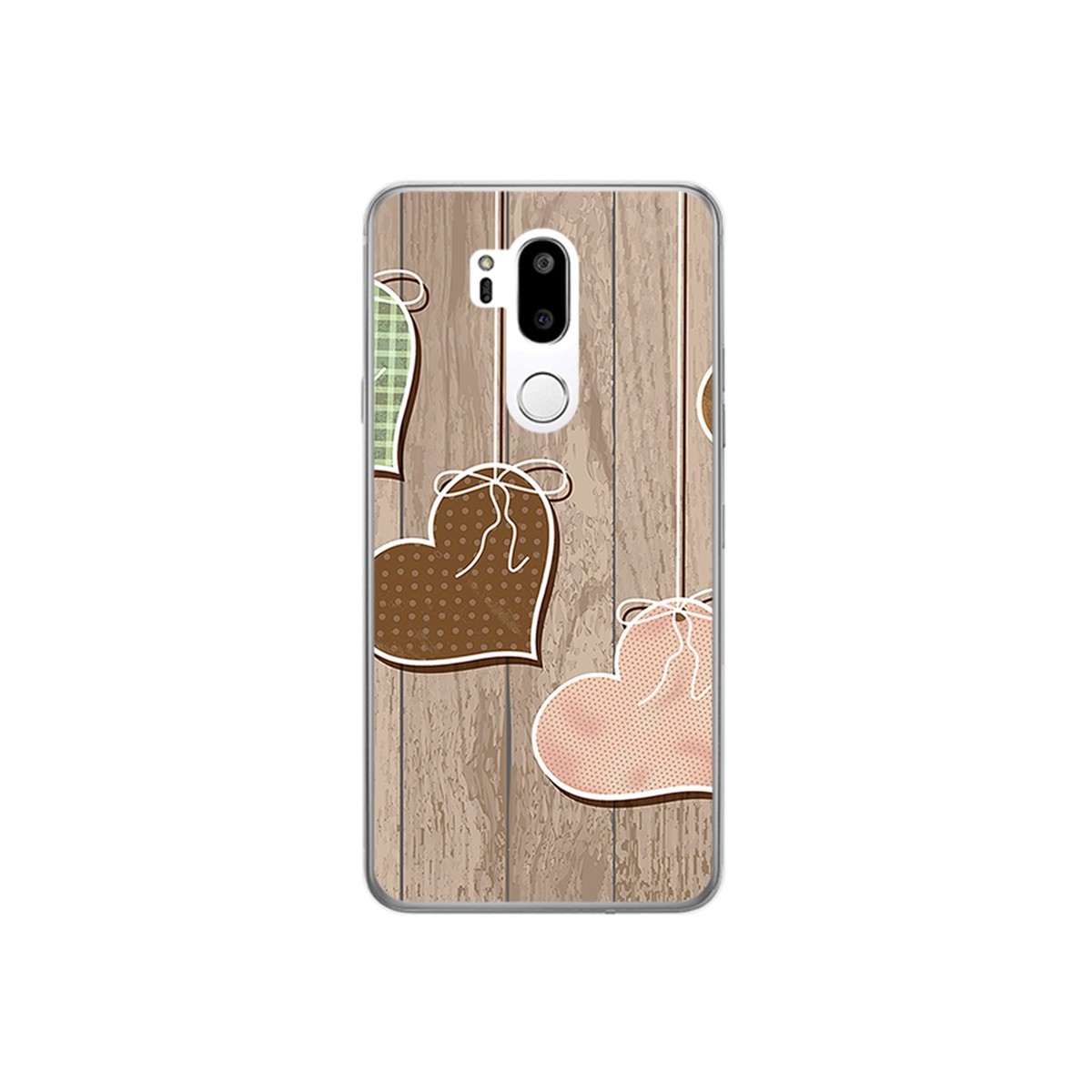 Funda Gel Tpu para Lg G7 Thinq Diseño Corazones Madera Dibujos