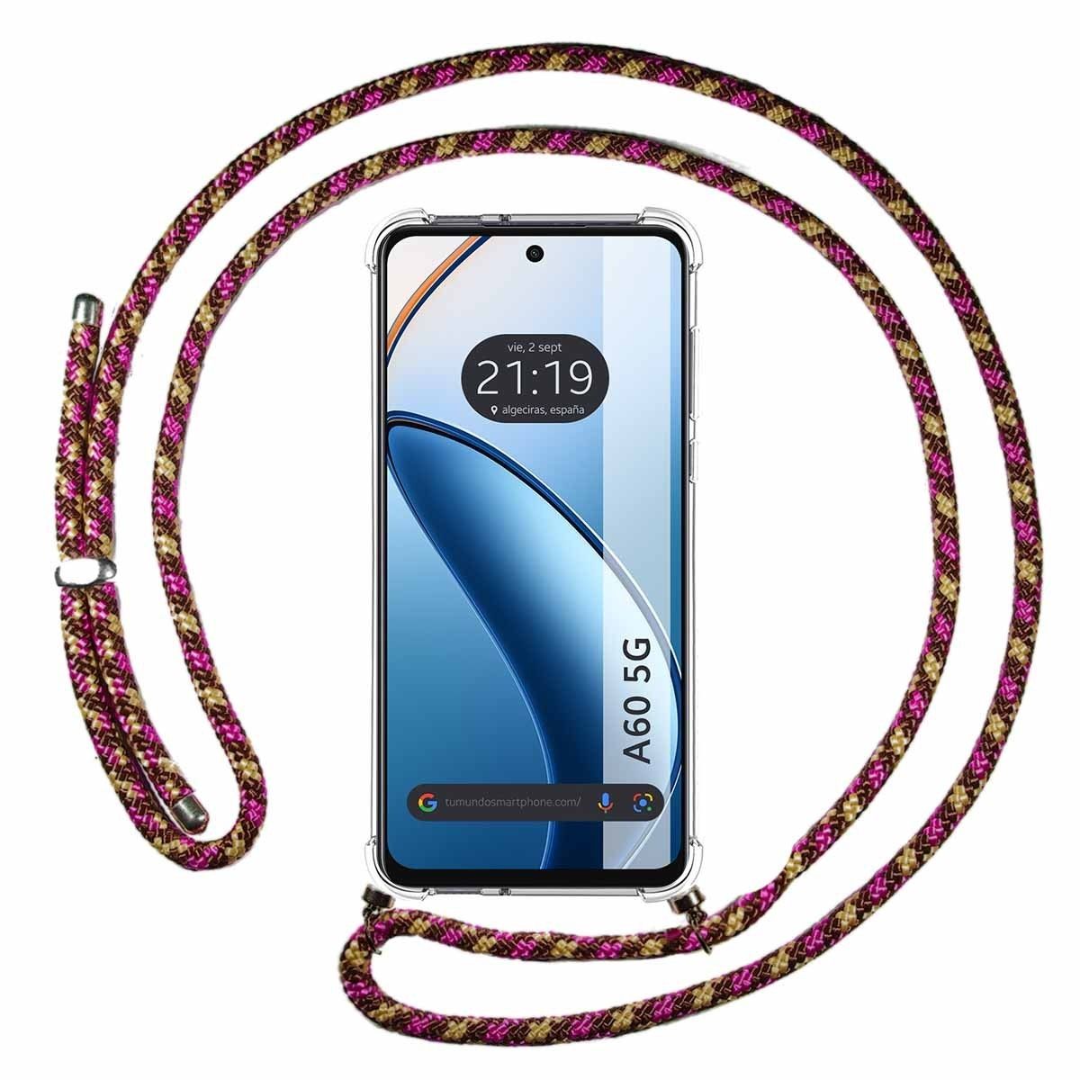 Funda Colgante Transparente para Oppo A60 5G con Cordon Rosa/Dorado