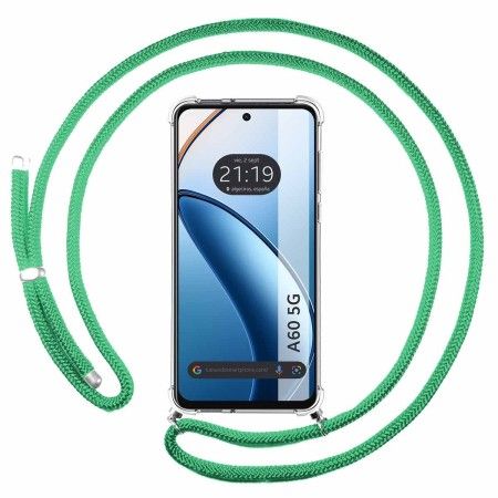 Funda Colgante Transparente para Oppo A60 5G con Cordon Verde Agua