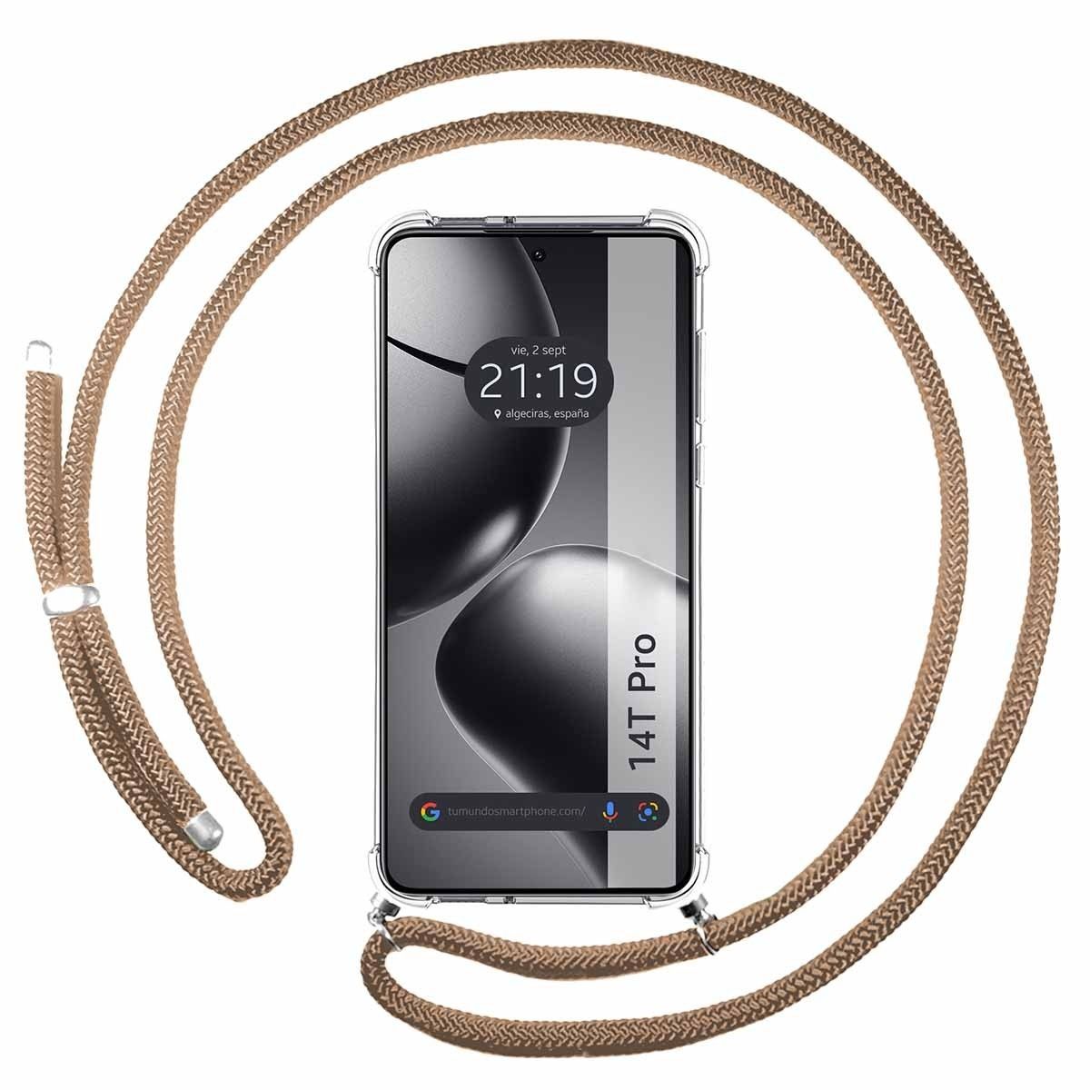 Funda Colgante Transparente para Xiaomi 14T Pro 5G con Cordon Camel