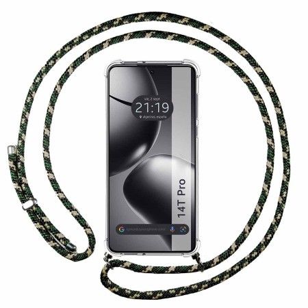 Funda Colgante Transparente para Xiaomi 14T Pro 5G con Cordon Verde / Dorado