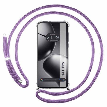 Funda Colgante Transparente para Xiaomi 14T Pro 5G con Cordon Morado