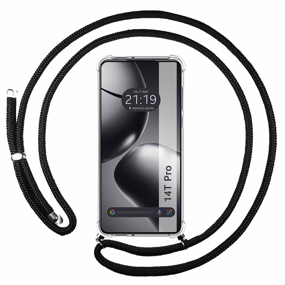 Funda Colgante Transparente para Xiaomi 14T Pro 5G con Cordon Negro