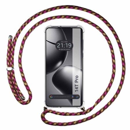 Funda Colgante Transparente para Xiaomi 14T Pro 5G con Cordon Rosa / Dorado