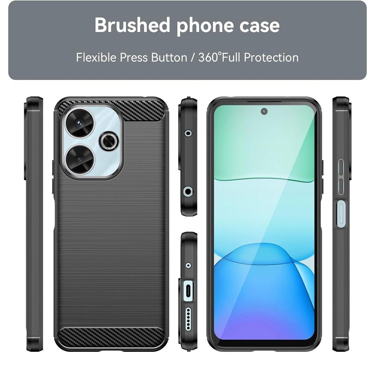 Funda Gel Tpu Tipo Carbon Negra para Xiaomi Redmi 13 4G