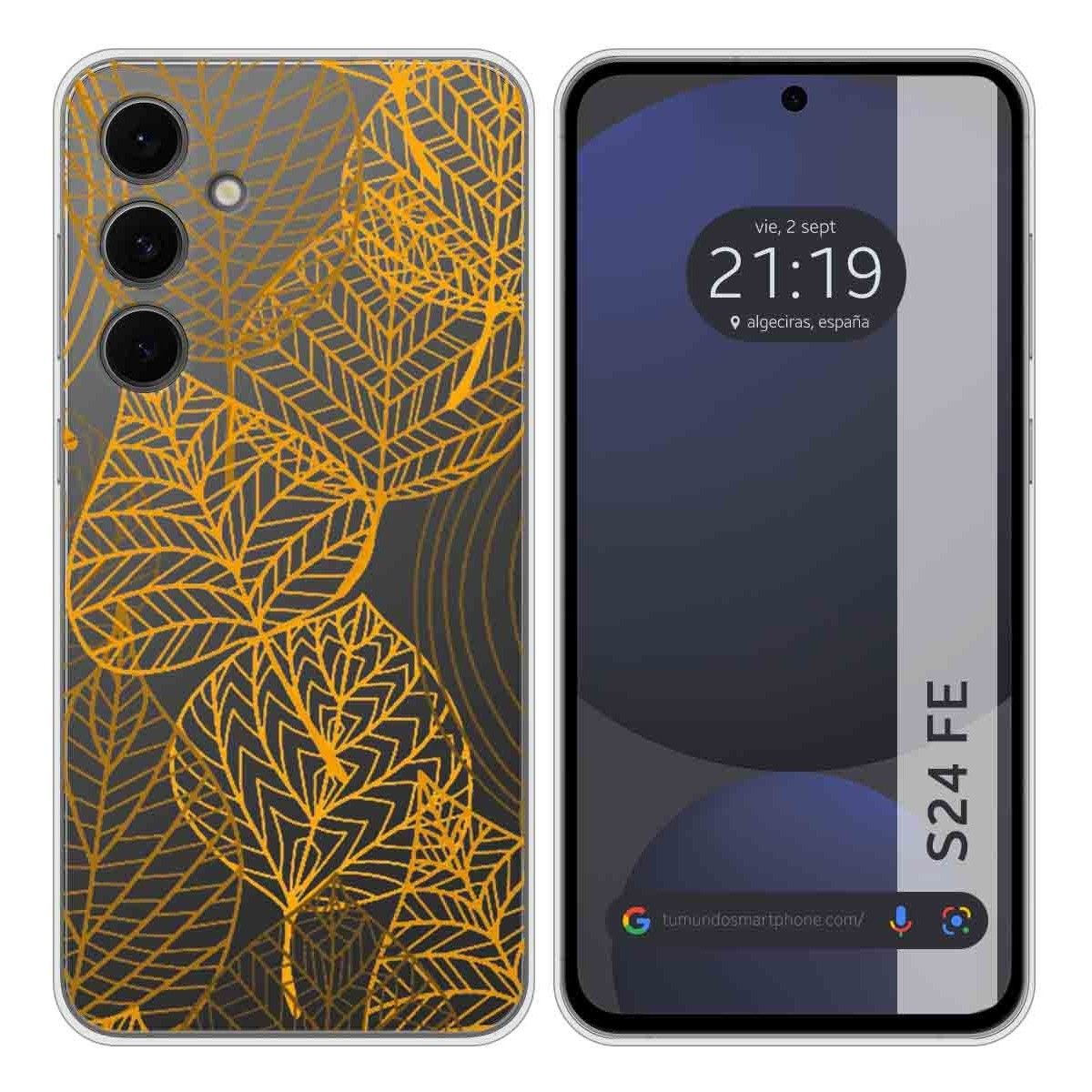 Funda Silicona Transparente para Samsung Galaxy S24 FE 5G diseño Hojas Dibujos