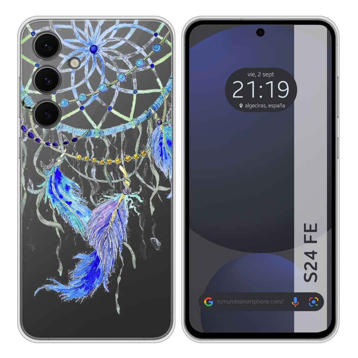 Funda Silicona Transparente para Samsung Galaxy S24 FE 5G diseño Plumas Dibujos