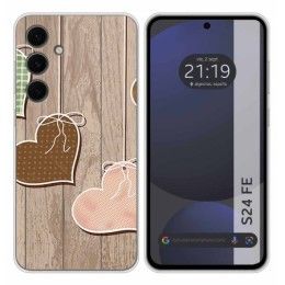 Funda Silicona para Samsung Galaxy S24 FE 5G diseño Corazones Madera Dibujos