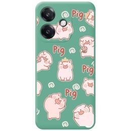 Funda Silicona Líquida Verde para Oppo A60 5G diseño Cerdos Dibujos