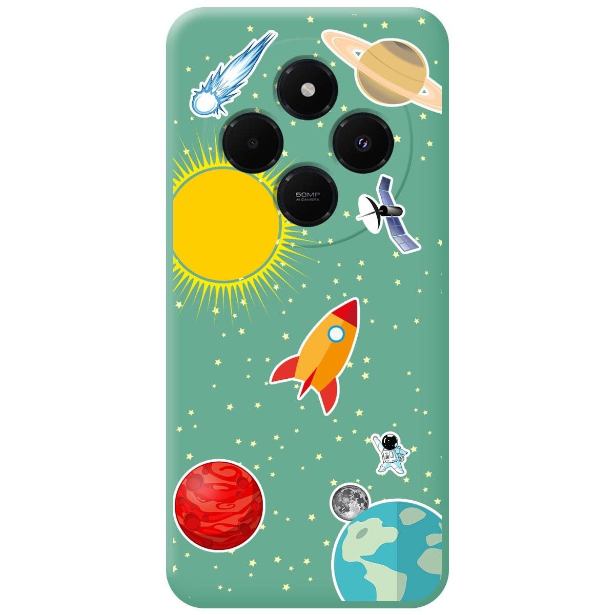 Funda Silicona Líquida Verde para Xiaomi Poco C75 diseño Espacio Dibujos