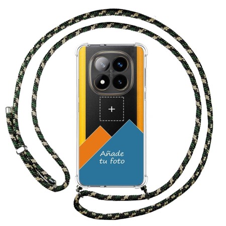 Personaliza tu Funda Colgante Transparente para Xiaomi Poco X7 5G con Cordon Verde / Dorado Dibujo Personalizada