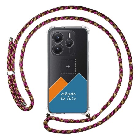 Personaliza tu Funda Colgante Transparente para Xiaomi Redmi Note 14 4G con Cordon Rosa / Dorado Dibujo Personalizada