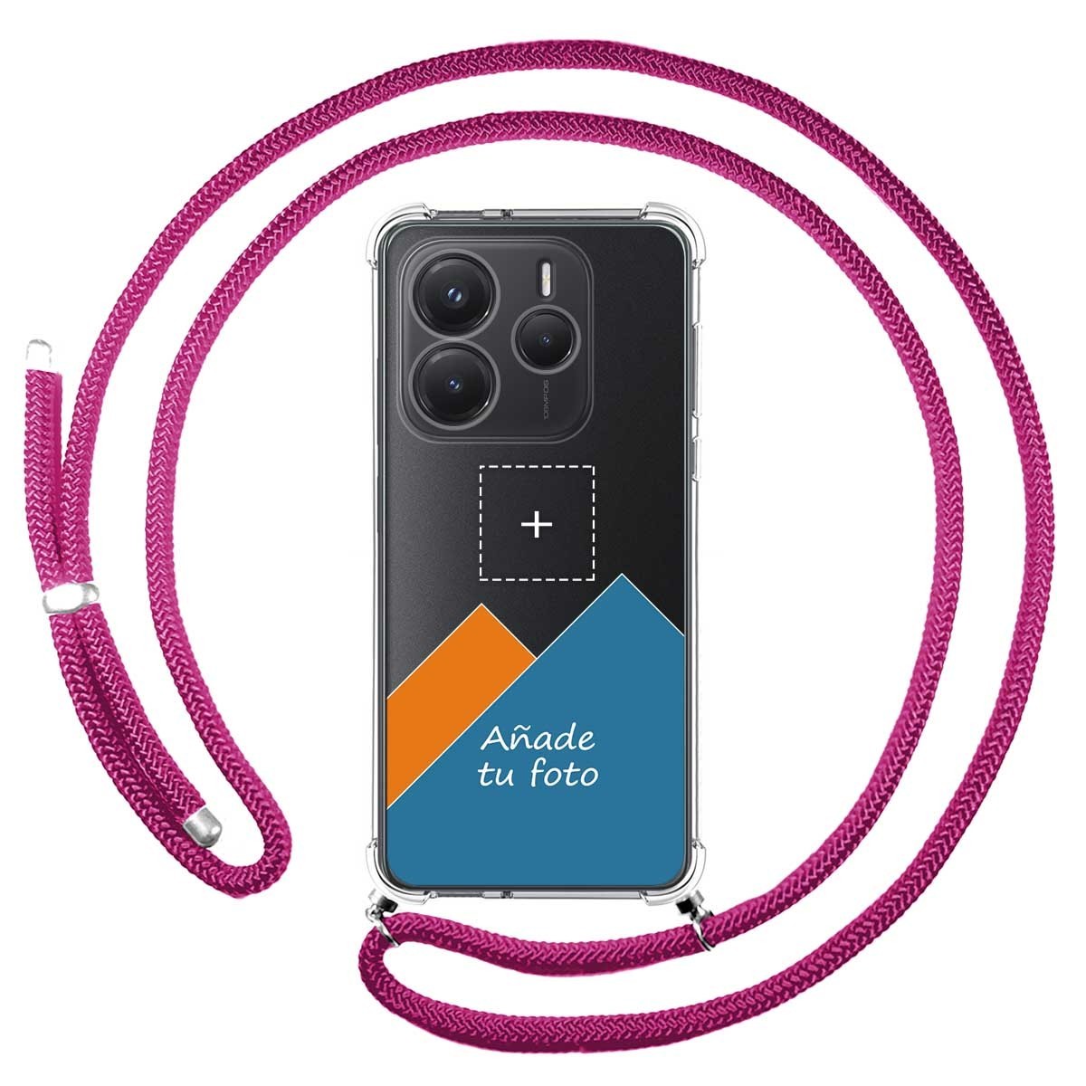 Personaliza tu Funda Colgante Transparente para Xiaomi Redmi Note 14 5G con Cordon Rosa Fucsia Dibujo Personalizada