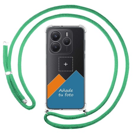 Personaliza tu Funda Colgante Transparente para Xiaomi Redmi Note 14 5G con Cordon Verde Agua Dibujo Personalizada