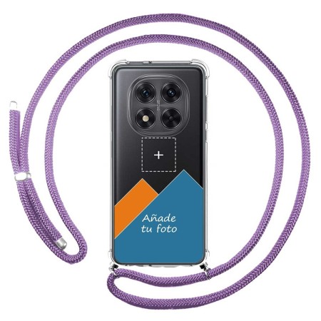 Personaliza tu Funda Colgante Transparente para Xiaomi Redmi Note 14 Pro 5G con Cordon Morado Dibujo Personalizada