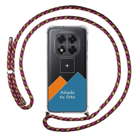 Personaliza tu Funda Colgante Transparente para Xiaomi Redmi Note 14 Pro 5G con Cordon Rosa / Dorado Dibujo Personalizada