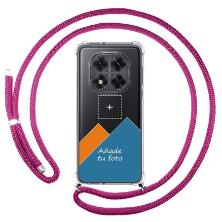 Personaliza tu Funda Colgante Transparente para Xiaomi Redmi Note 14 Pro 5G con Cordon Rosa Fucsia Dibujo Personalizada