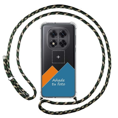 Personaliza tu Funda Colgante Transparente para Xiaomi Redmi Note 14 Pro 5G con Cordon Verde / Dorado Dibujo Personalizada