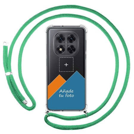 Personaliza tu Funda Colgante Transparente para Xiaomi Redmi Note 14 Pro 5G con Cordon Verde Agua Dibujo Personalizada