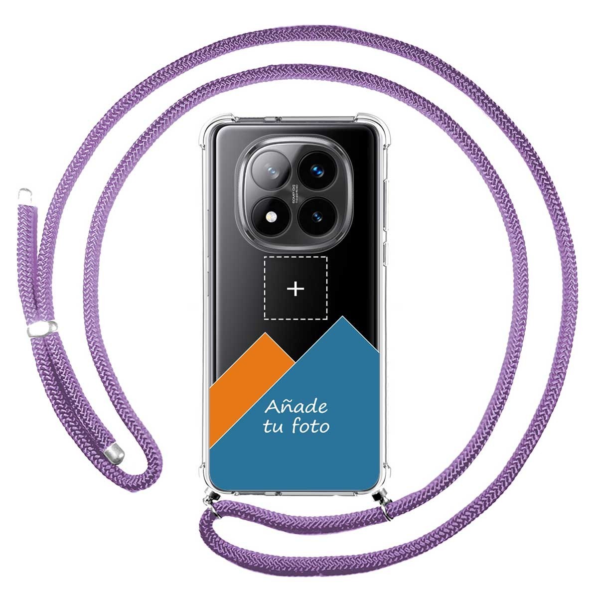 Personaliza tu Funda Colgante Transparente para Xiaomi Redmi Note 14 Pro+ Plus 5G con Cordon Morado Dibujo Personalizada