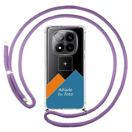 Personaliza tu Funda Colgante Transparente para Xiaomi Redmi Note 14 Pro+ Plus 5G con Cordon Morado Dibujo Personalizada