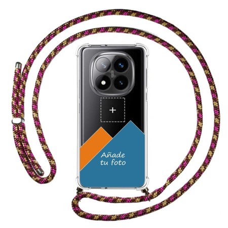 Personaliza tu Funda Colgante Transparente para Xiaomi Redmi Note 14 Pro+ Plus 5G con Cordon Rosa / Dorado Personalizada