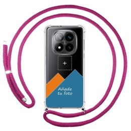 Personaliza tu Funda Colgante Transparente para Xiaomi Redmi Note 14 Pro+ Plus 5G con Cordon Rosa Fucsia Personalizada